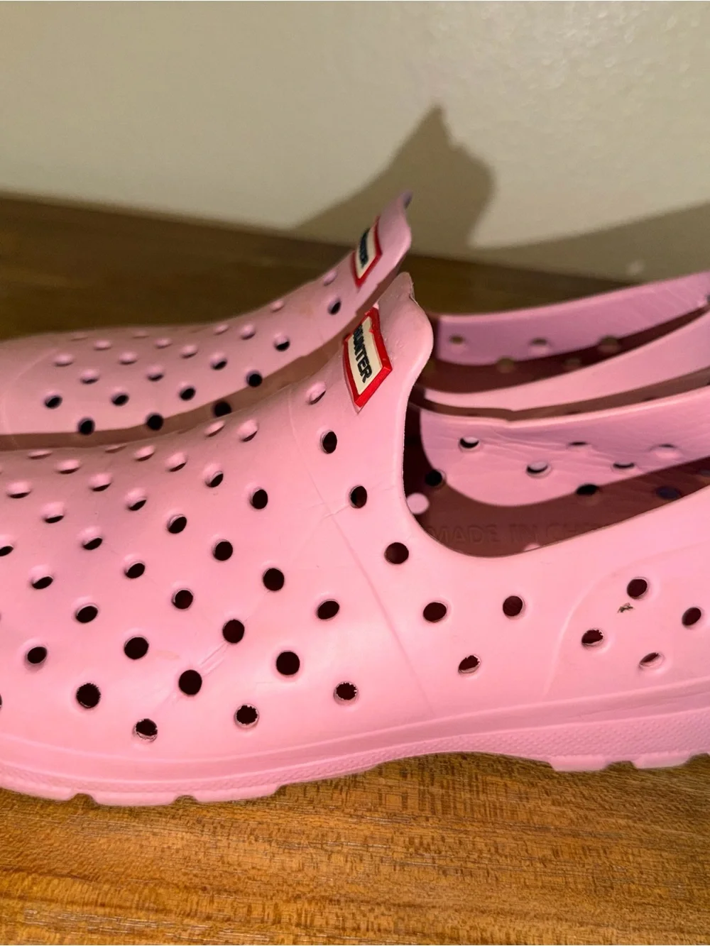 Hunter Pink Perforated Slip-On Clog Shoes